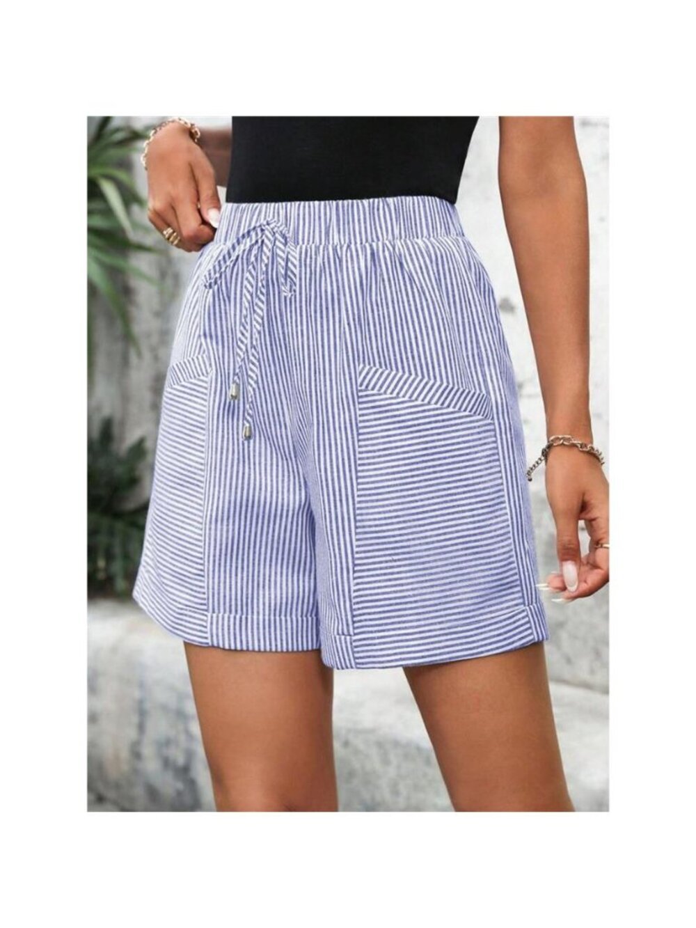 Striped Drawstring Waist Shorts